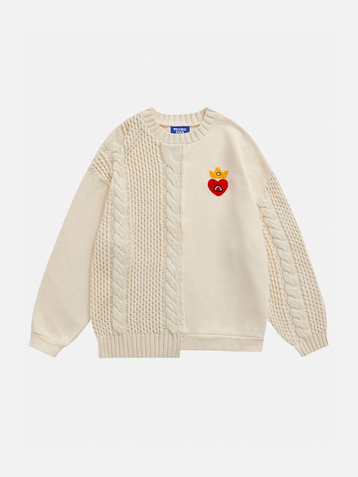 Patchwork Cable Knit Sweater with Heartie Embroidery | Aelfric Eden