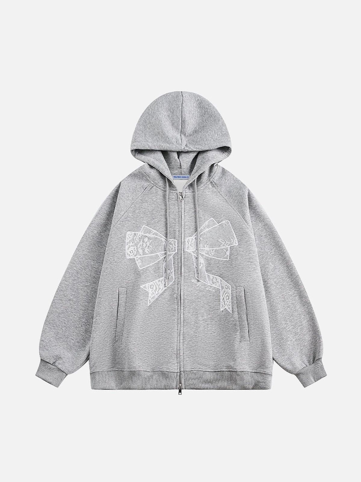 Embroidered Lace Bow Zip-Up Hoodie for Women | Aelfric Eden