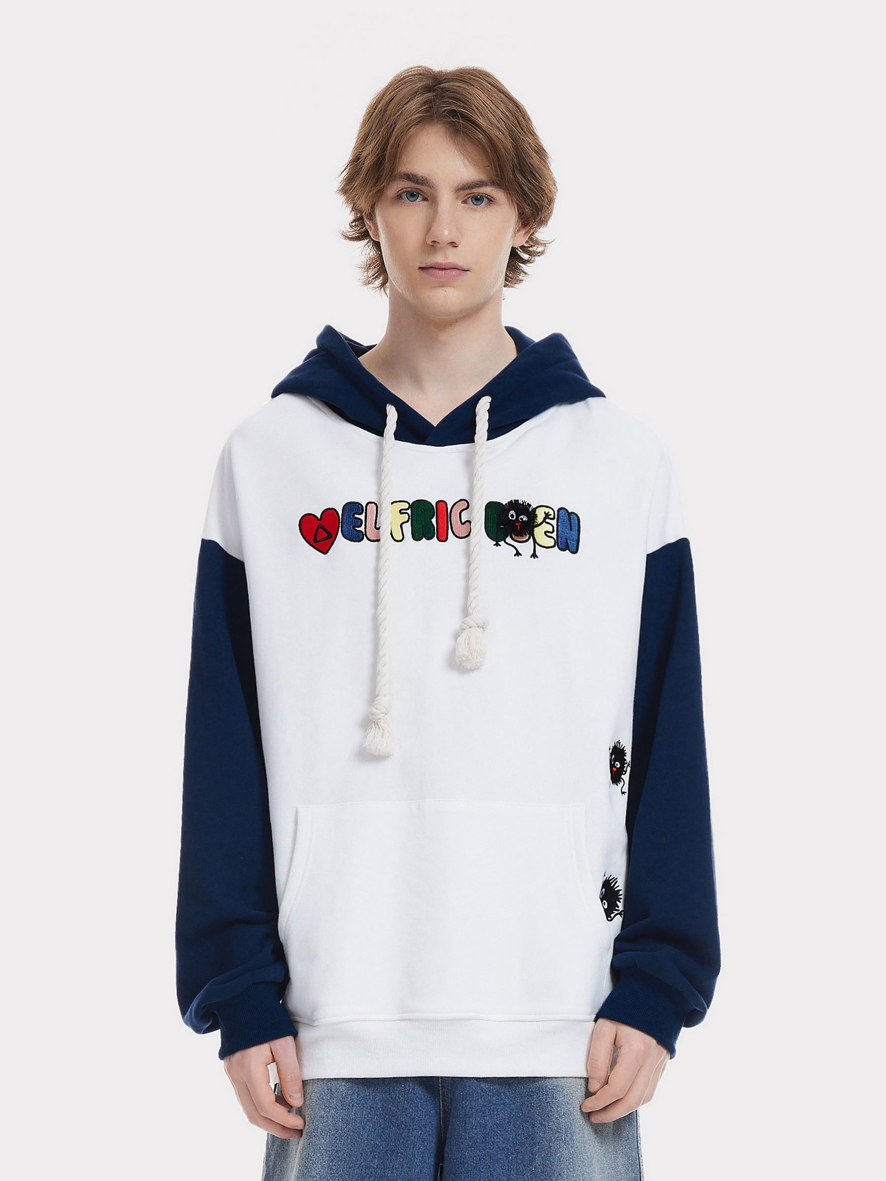 Drop Shoulder Embroidery Hoodie with Pom-Pom Details | Aelfric Eden