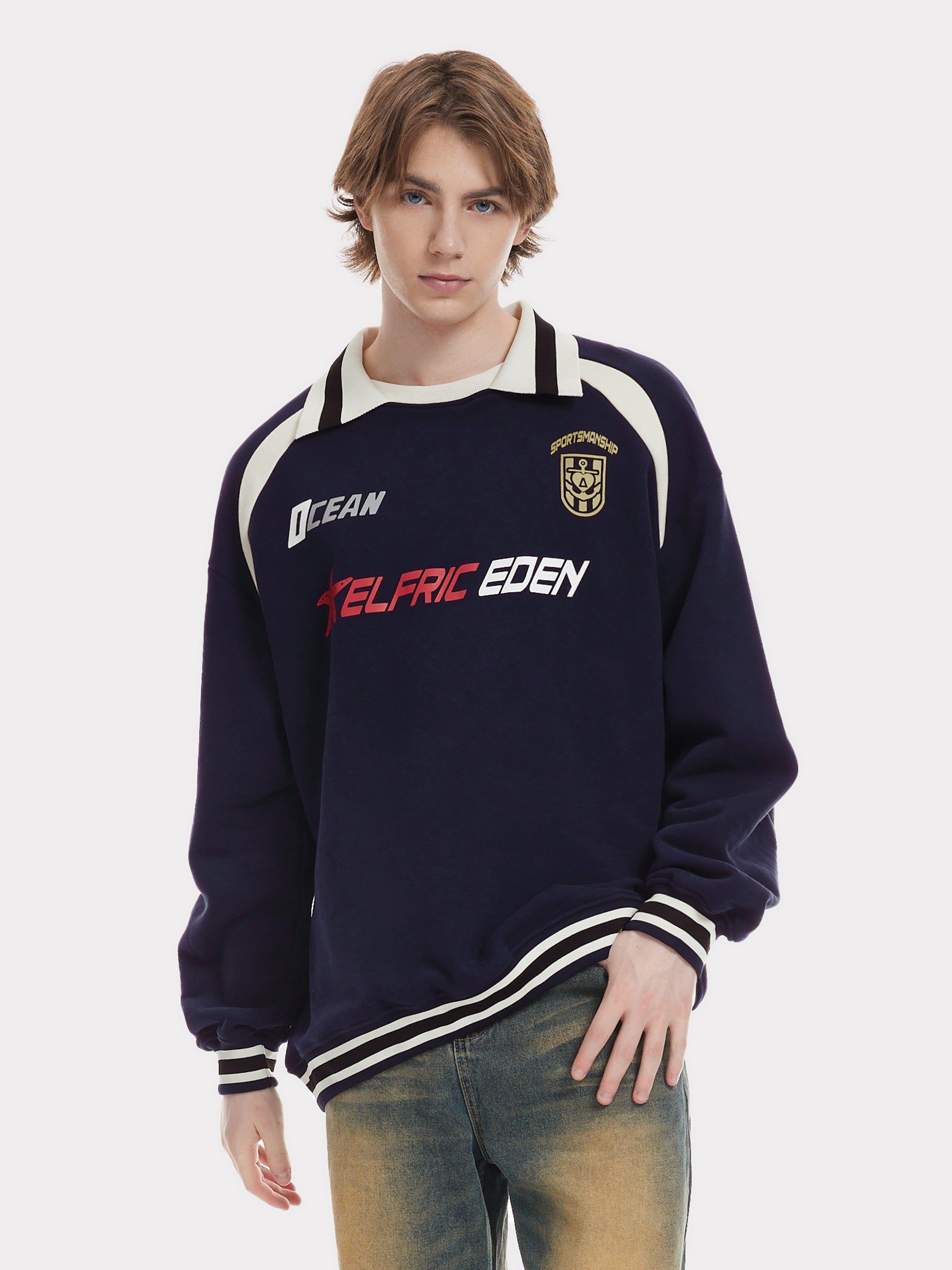 Retro Striped Sport Sweatshirt with Brushed Lining | Aelfric Eden